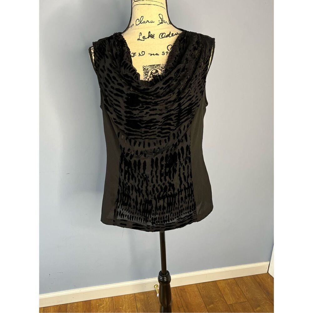 Vintage Y2K Calvin Klein Women's Medium Black Animal Print Velvet Blouse Top